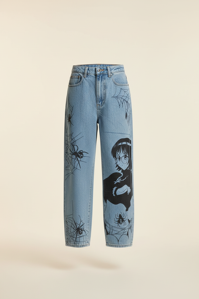Pantalon Baggy Jean Clair Imprimé Manga Araignée Fille - Bleu - vue 3