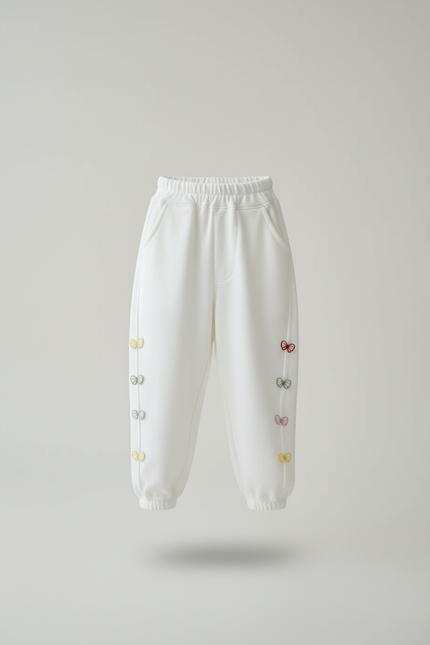 Pantalon Baggy Blanc Brodé Papillons Coton Ample Enfant - Molleton - vue 3