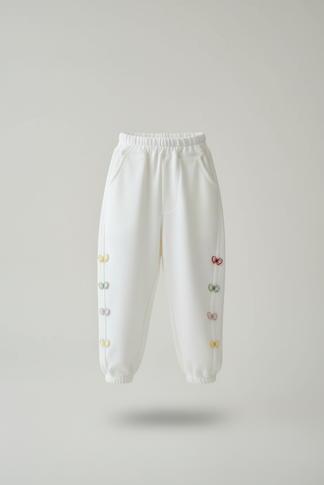 Pantalon Baggy Blanc Brodé Papillons Coton Ample Enfant - Molleton - vue 3