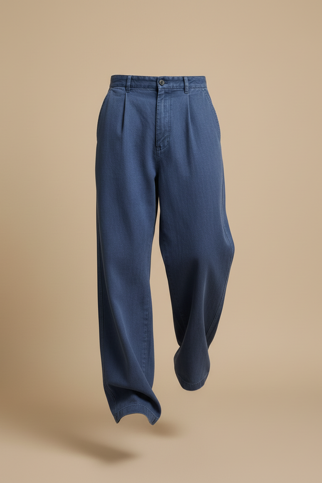 Pantalon Baggy Bleu Jean Ample Décontracté Plissé Homme - vue 3