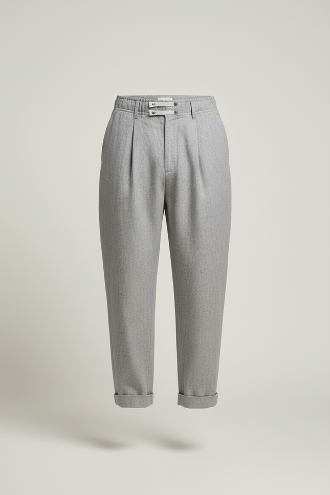 Pantalon Baggy Gris Plissé Décontracté Homme - Laine - vue 3