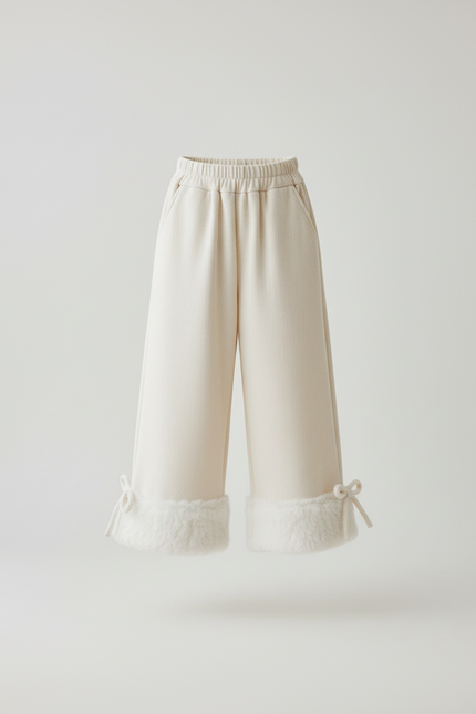 Pantalon Baggy Crème Ample Fourrure Fille Hiver - Beige Molleton - vue 3
