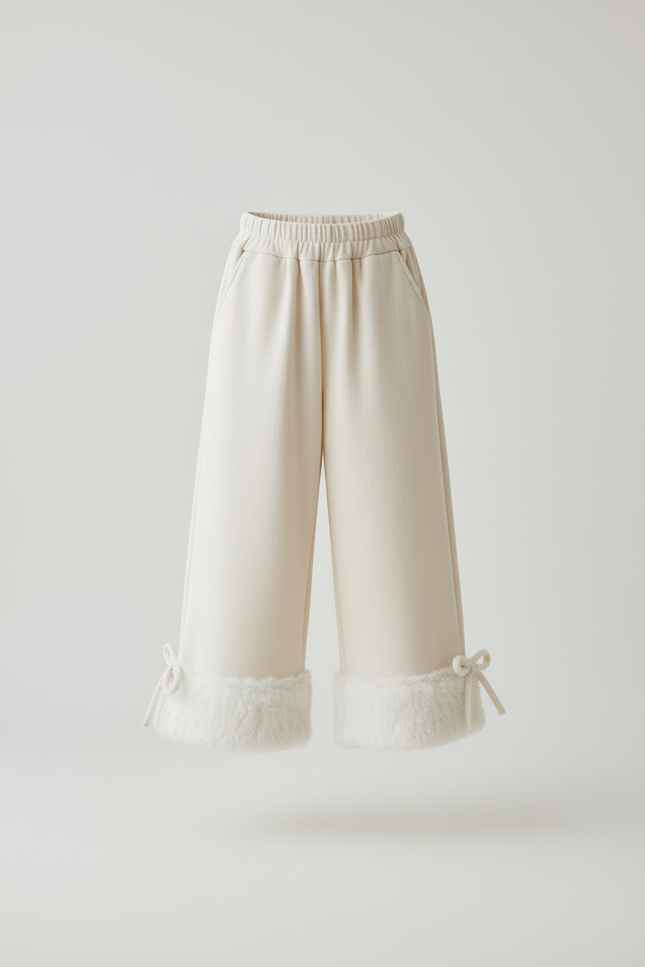 Pantalon Baggy Crème Ample Fourrure Fille Hiver - Beige Molleton - vue 3