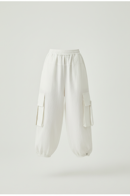 Pantalon Baggy Blanc Cargo Ample Enfants Cordon - Coton - vue 3
