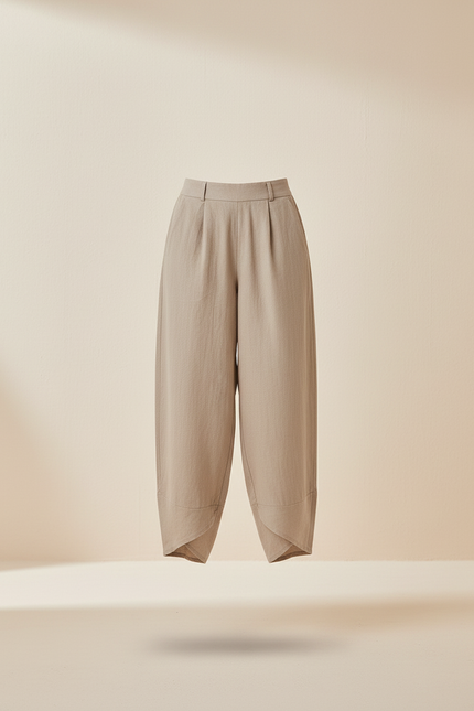 Pantalon Baggy Lin Beige Ample Taille Haute Femme - vue 3