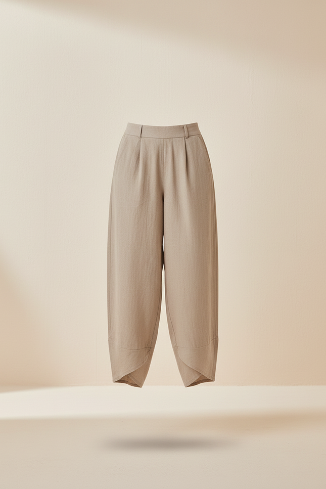 Pantalon Baggy Lin Beige Ample Taille Haute Femme - vue 3