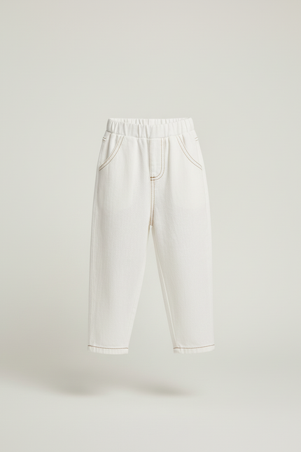 Pantalon Baggy Blanc Casse Ample Coton Enfant Unisexe - Jean - vue 3