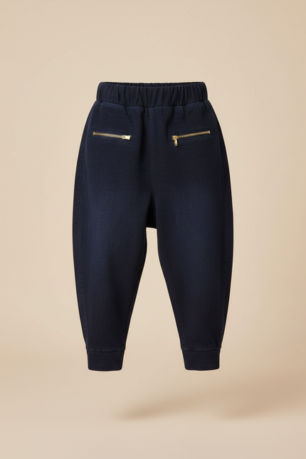 Pantalon Baggy Marine Côtelé Zippé Ample Enfant - Molleton - vue 3