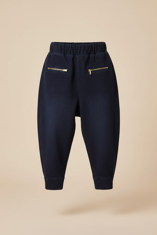 Pantalon Baggy Marine Côtelé Zippé Ample Enfant - Molleton - vue 3