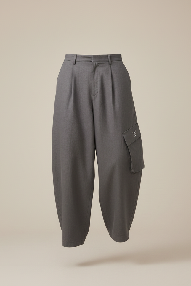 Pantalon Baggy Gris Ample Cargo Plissé Homme - Gabardine - vue 3