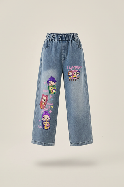 Pantalon Baggy Bleu Jean Ample Imprimé Fille - vue 3