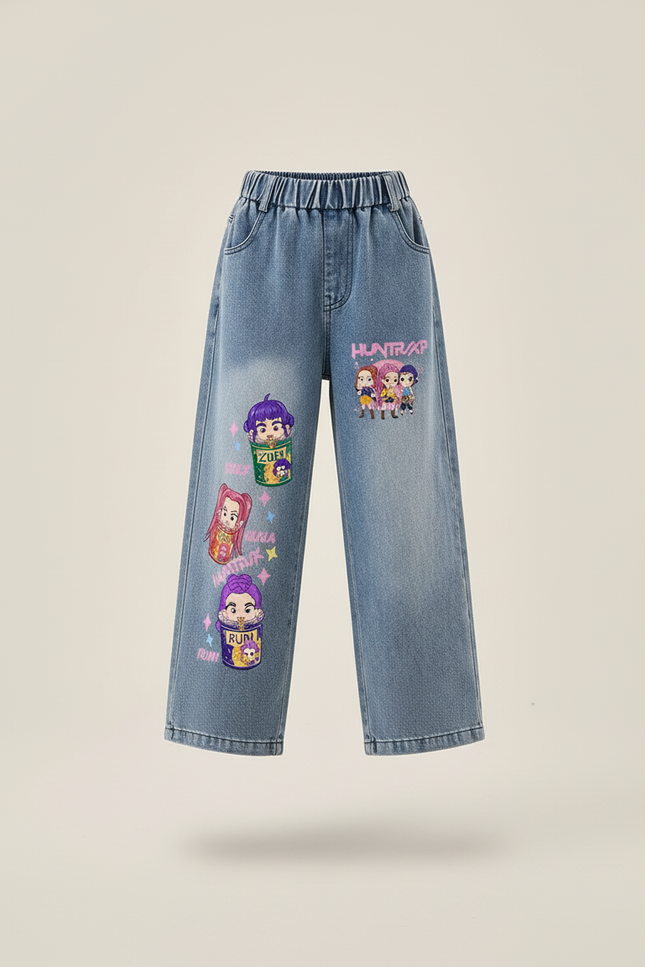 Pantalon Baggy Bleu Jean Ample Imprimé Fille - vue 3
