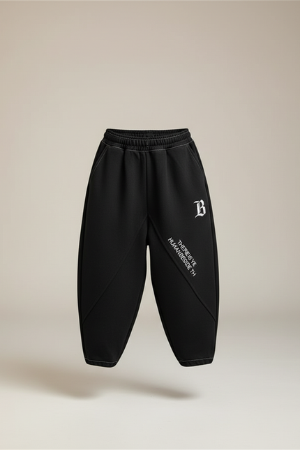 Pantalon Baggy Noir Ample Molletonné Brodé Garçon Sport - vue 3