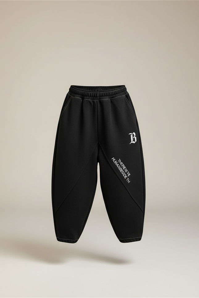 Pantalon Baggy Noir Ample Molletonné Brodé Garçon Sport - vue 3