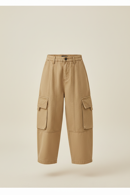 Pantalon Baggy Cargo Ample Beige Coton Garçon - Toile - vue 3