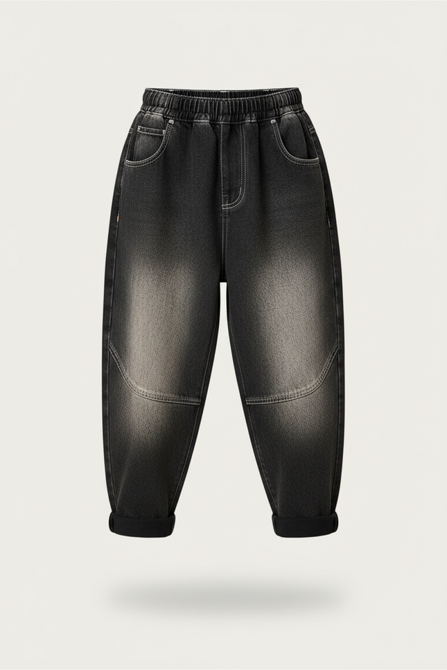 Pantalon Baggy Jean Dégradé Ample Coton Garçon - Noir - vue 3