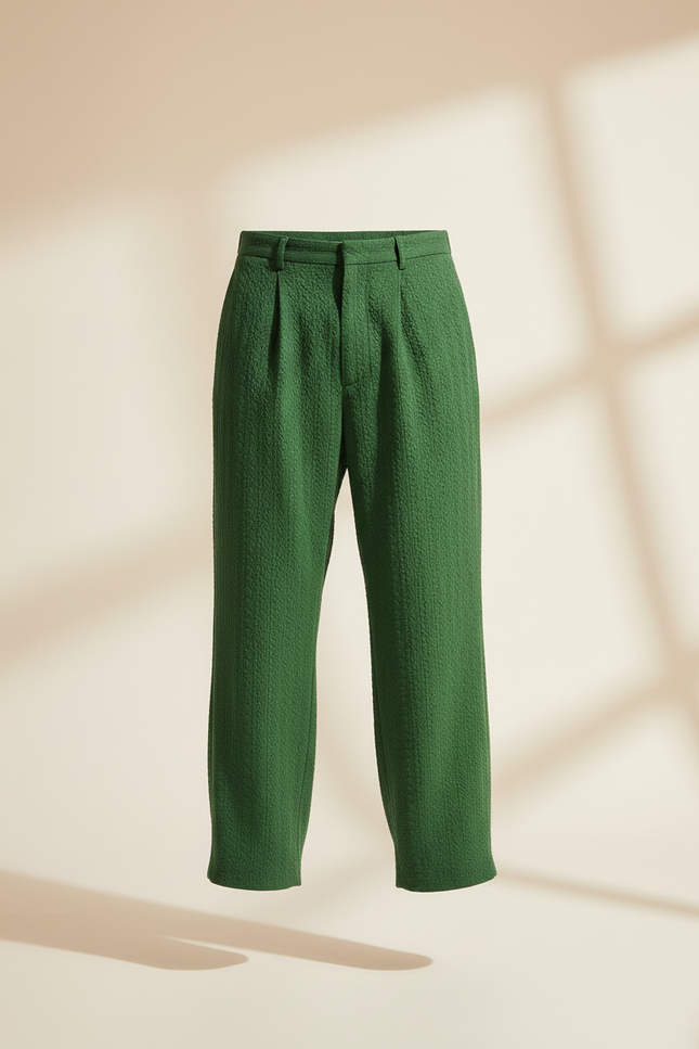 Pantalon Baggy Vert Texturé Ample Décontracté Homme - Cordé - vue 3