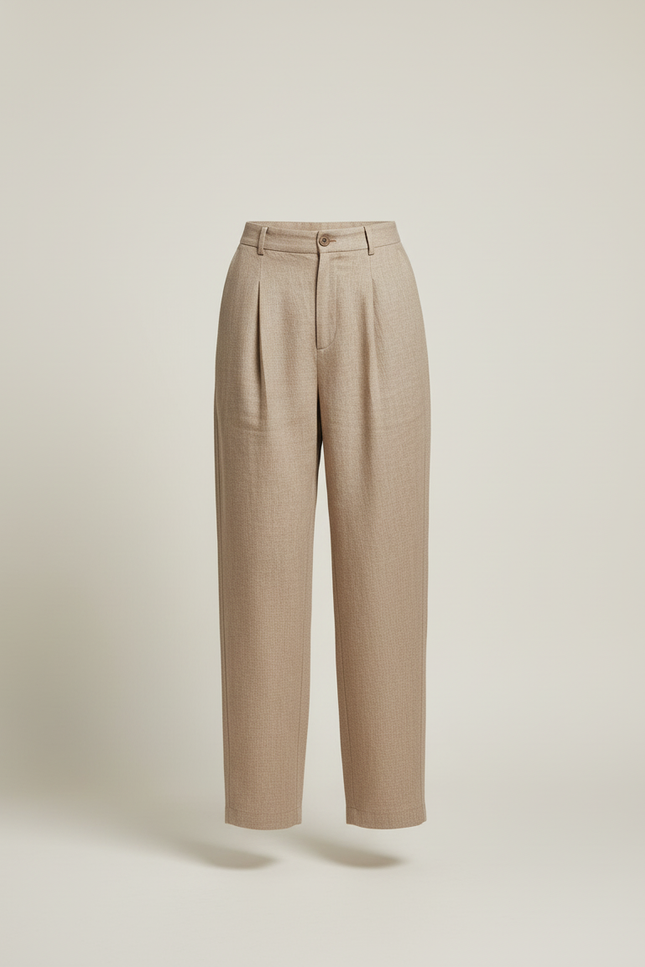 Pantalon Baggy Beige Plissé Ample Décontracté Fluide - Lin - vue 3
