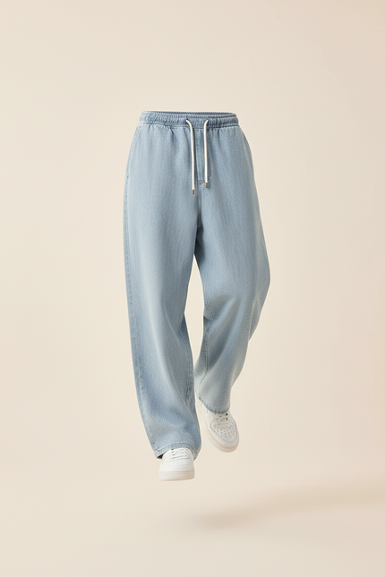 Pantalon Baggy Bleu Clair Ample Cordon Décontracté Homme - Jean - vue 3