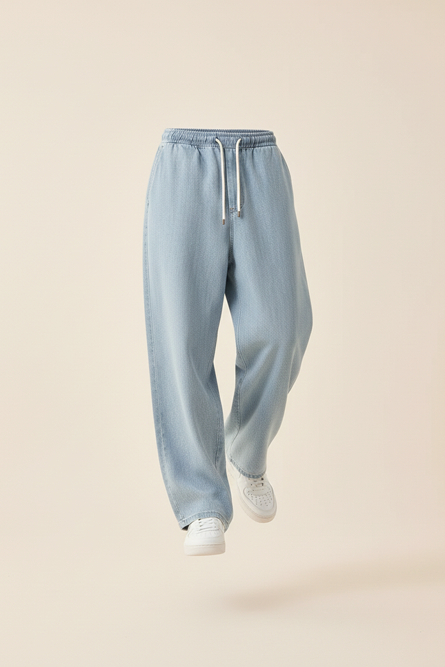 Pantalon Baggy Bleu Clair Ample Cordon Décontracté Homme - Jean - vue 3