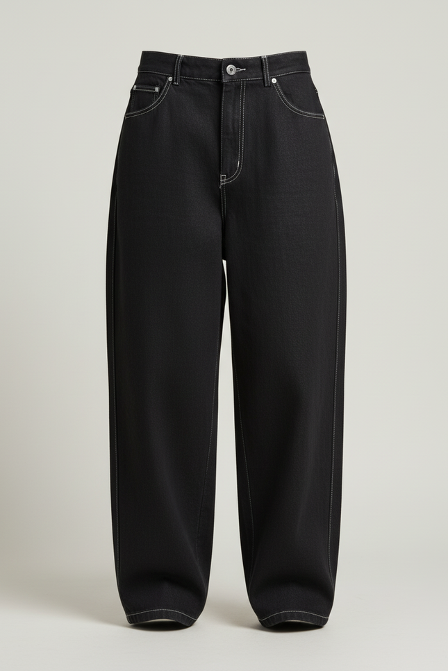 Pantalon Baggy Noir Ample Surpiqûres Femme - Jean - vue 3