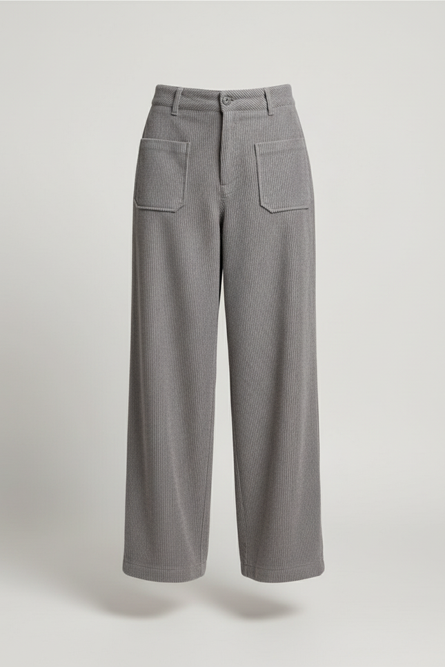 Pantalon Baggy Gris Côtelé Ample Femme Décontracté - Cordé - vue 3