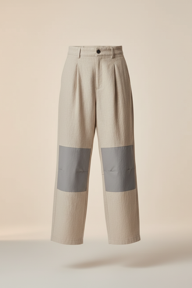Pantalon Baggy Beige Plissé Bicolore Décontracté Femme - Laine - vue 3