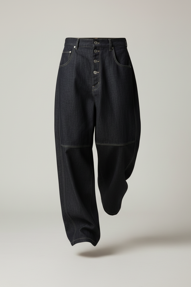 Pantalon Baggy Jean Denim Ample Boutonné Noir Homme - vue 3