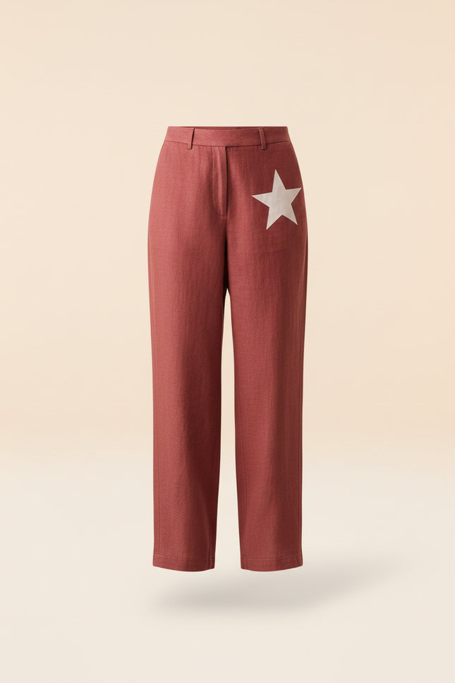 Pantalon Baggy Rouge Étoile Ample Décontracté Fluide - Lin - vue 3