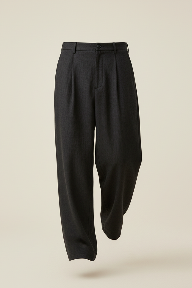 Pantalon Baggy Gris Foncé Plissé Ample Décontracté Homme - Laine - vue 3