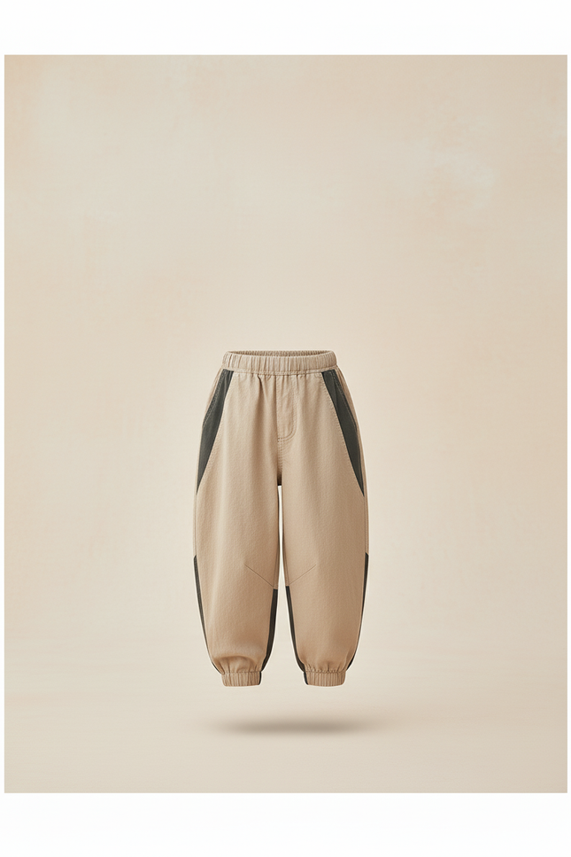 Pantalon Baggy Beige Noir Ample Coton Casual Enfant - vue 3