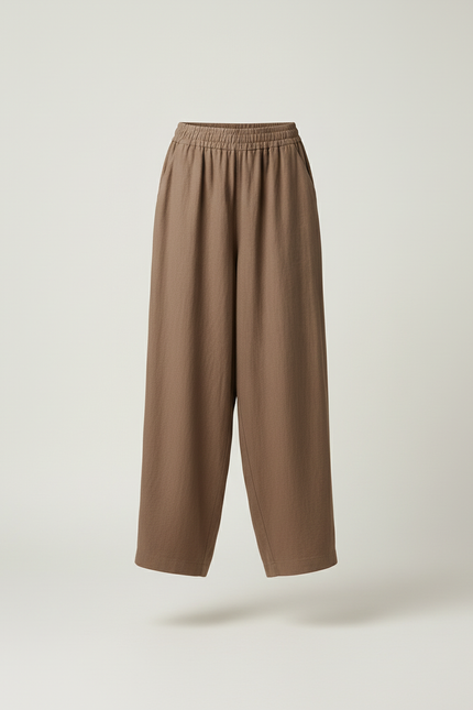 Pantalon Baggy Marron Lin Ample Fluide Décontracté - vue 3