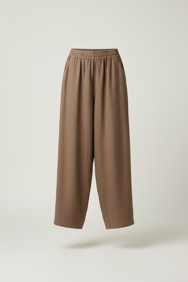 Pantalon Baggy Marron Lin Ample Fluide Décontracté - vue 3