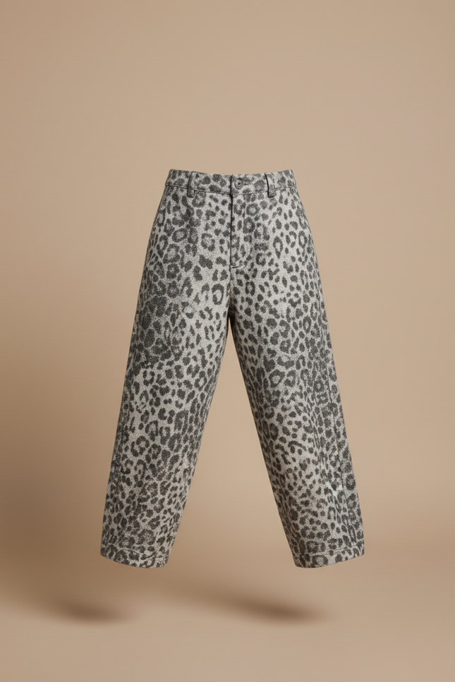 Pantalon Baggy Léopard Gris Ample Hiver Chaud Fille - Imprimé Molleton - vue 3