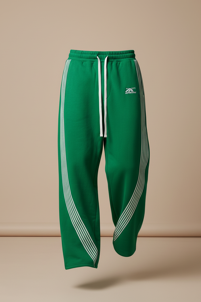 Pantalon Baggy Vert Rayures Blanches Ample Cordon - Molleton - vue 3