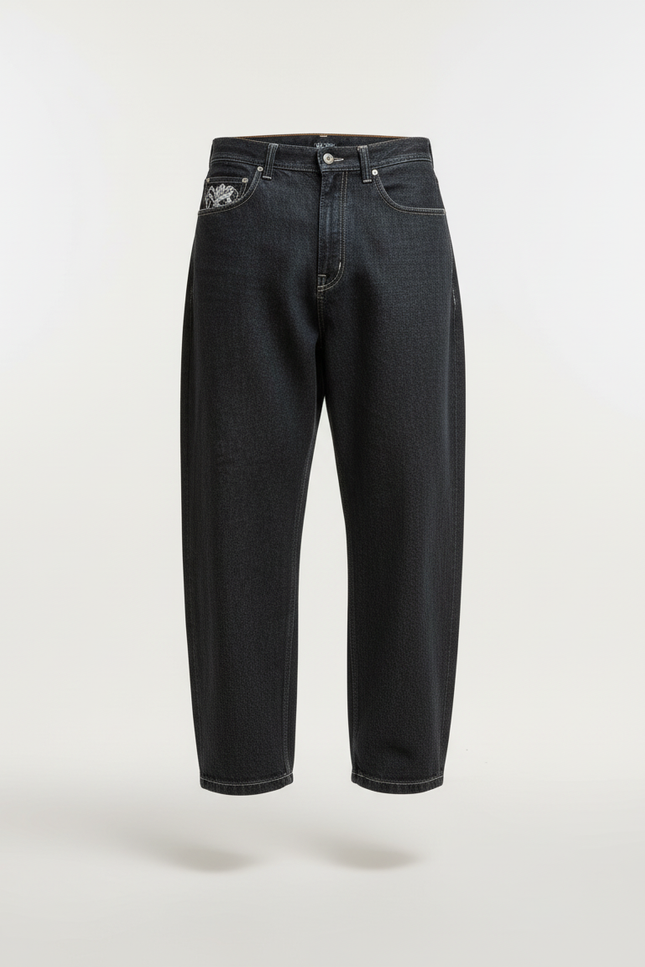 Pantalon Baggy Gris Foncé Ample Brodé Décontracté Homme - Jean - vue 3