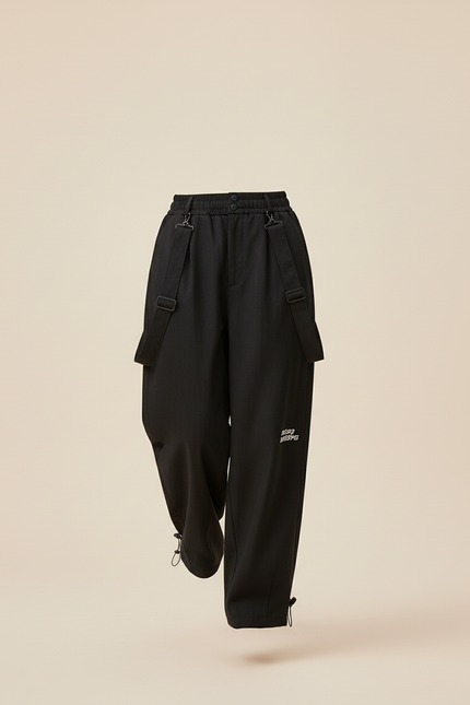 Pantalon Baggy Noir Ample Bretelles Décontracté Femme - Polyester - vue 3