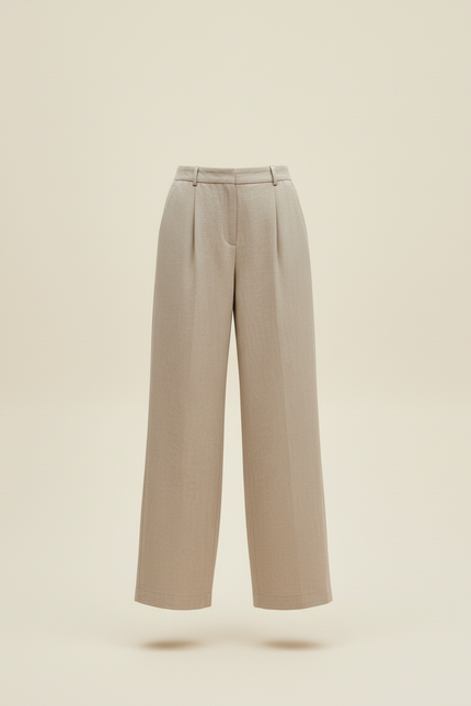 Pantalon Baggy Beige Laine Ample Taille Haute Élégant - vue 3