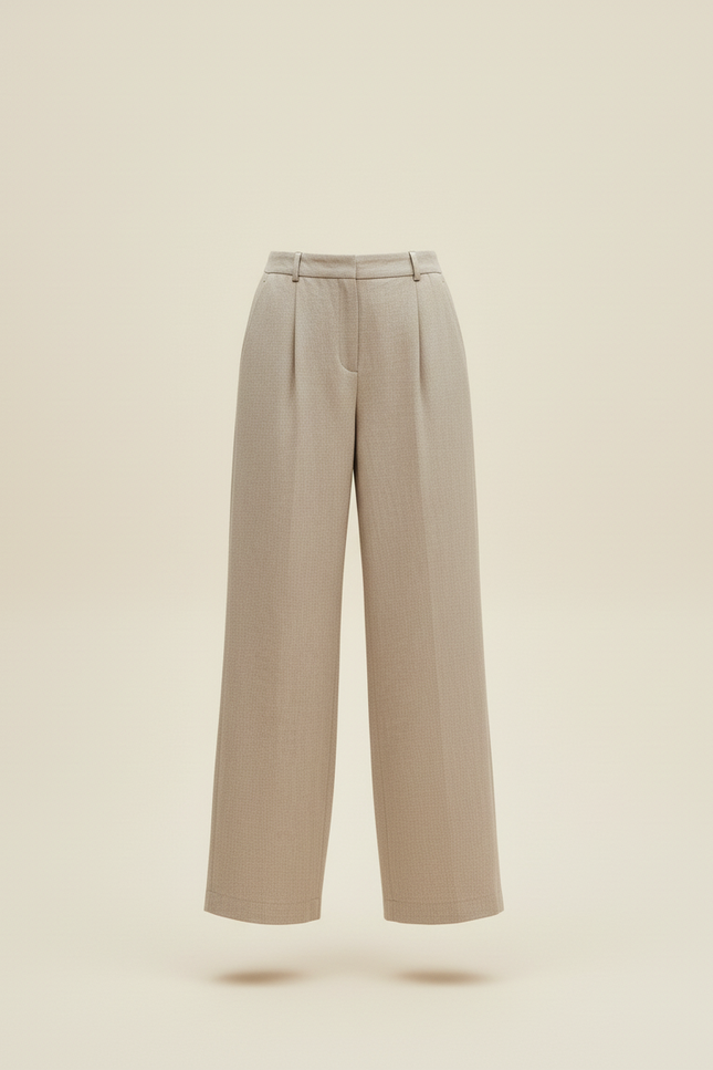 Pantalon Baggy Beige Laine Ample Taille Haute Élégant - vue 3