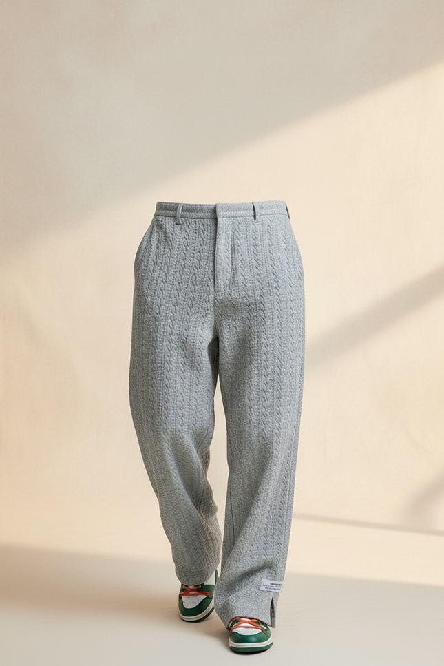 Pantalon Baggy Gris Texturé Ample Décontracté Homme - Maille - vue 3