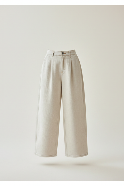 Pantalon Baggy Beige Ample Décontracté Coton - Jean - vue 3