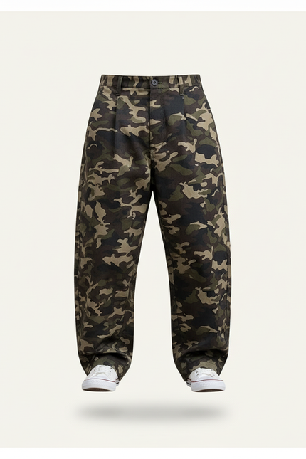 Pantalon Baggy Camouflage Ample Vert Militaire - Toile - vue 3