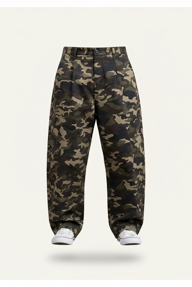 Pantalon Baggy Camouflage Ample Vert Militaire - Toile - vue 3