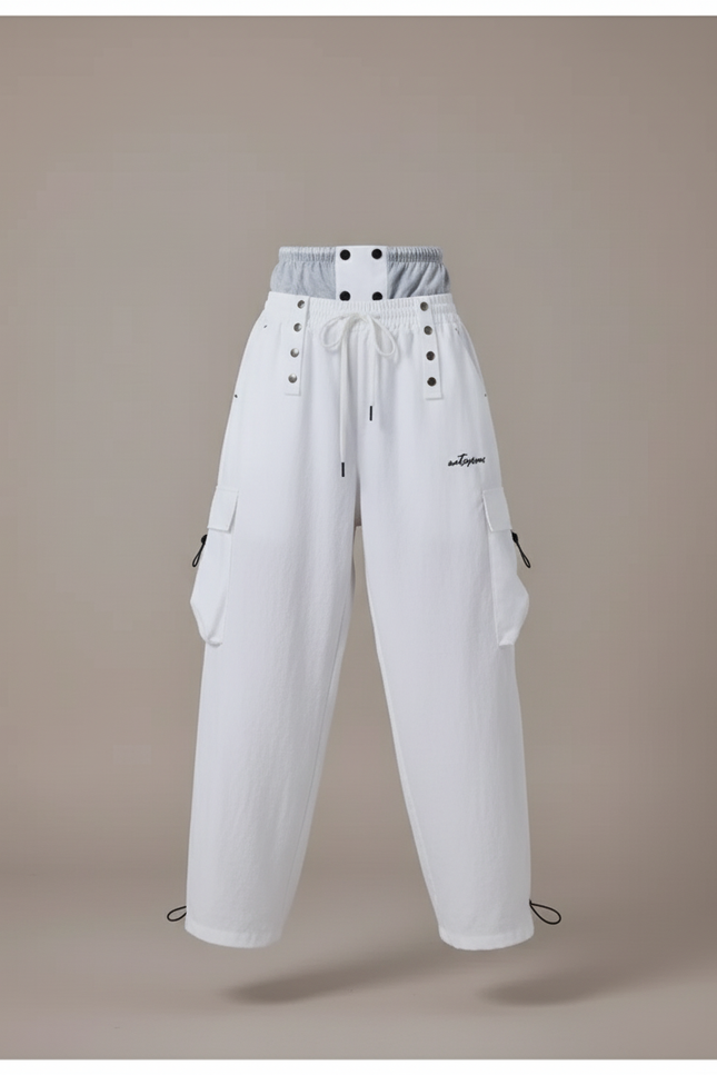 Pantalon Baggy Blanc Cargo Large Décontracté Sport - Coton - vue 3