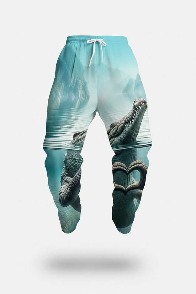 Pantalon Baggy Croco Bleu Imprimé Ample Décontracté Homme - Viscose - vue 3