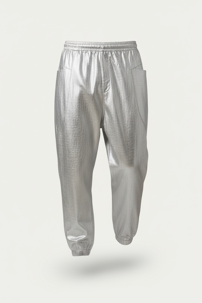Pantalon Baggy Argent Métallique Ample Cordon Homme - Argenté Polyester - vue 3