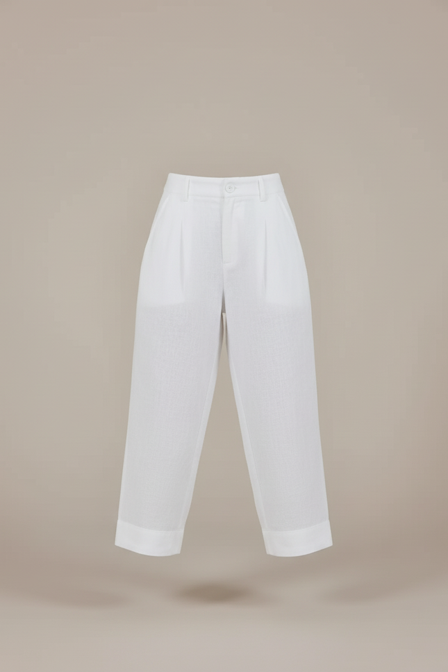 Pantalon Baggy Blanc Lin Ample Plissé Fille - vue 3