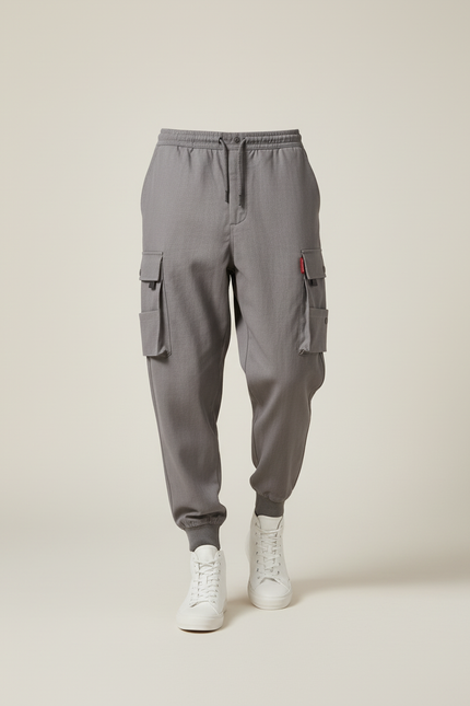 Pantalon Baggy Gris Cargo Ample Cordon Homme - Toile - vue 3