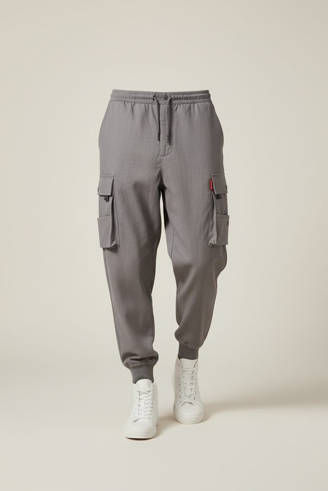 Pantalon Baggy Gris Cargo Ample Cordon Homme - Toile - vue 3