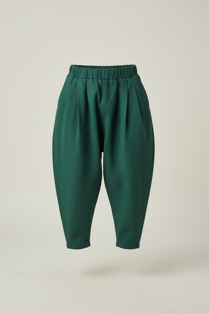 Pantalon Baggy Vert Ample Coton Plissé Décontracté - vue 3